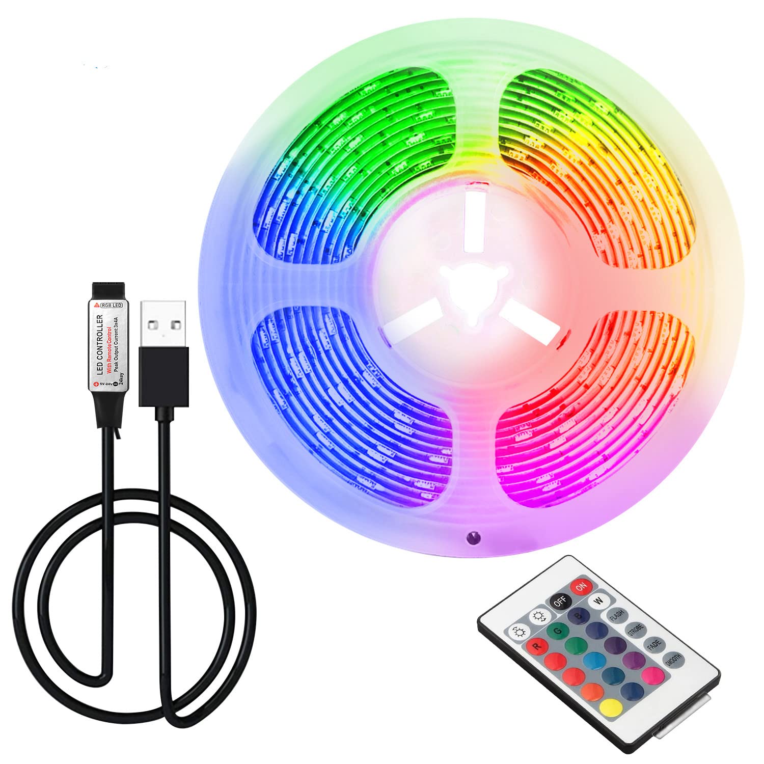 ruimeimei 16.4ft /5M USB LED Strip Lights, 5 Volts DIY Indoor Decoration, for TV Backlight, 16 Color 5050 LED,24 Keys Remote