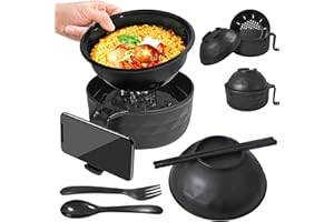 YEINLAN Ramen Bowl Set，Microwave Ramen Cooker Instant Noodles Bowl with Chopsticks Spoon Phone Holder,Rapid Ramen Noodle Bowl for College Dorm Room Essentials Dishwasher-Safe(Black)