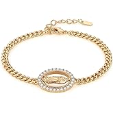 HZMAN Virgin Mary Bracelet for Women Dainty Retro Religious Cubic Zirconia Our Lady of Guadalupe Bracelet 14K Gold Plated Link Bracelets