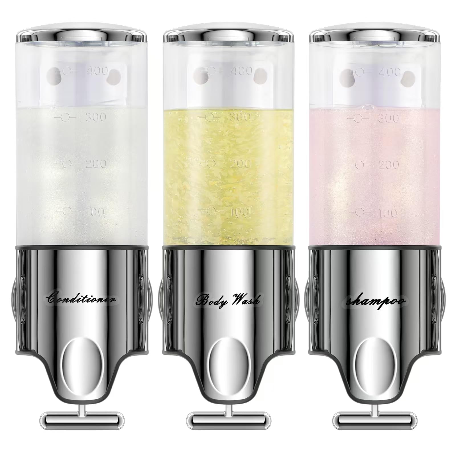 Shampoo and Conditioner Dispenser,Dispensers for The Shower,Shower Soap Dispenser 3 Chamber No Drill,Shampoo Conditioner Body Wash Dispenser Wall Mount for Bathroom(Triple x 17.6 oz,Clear)