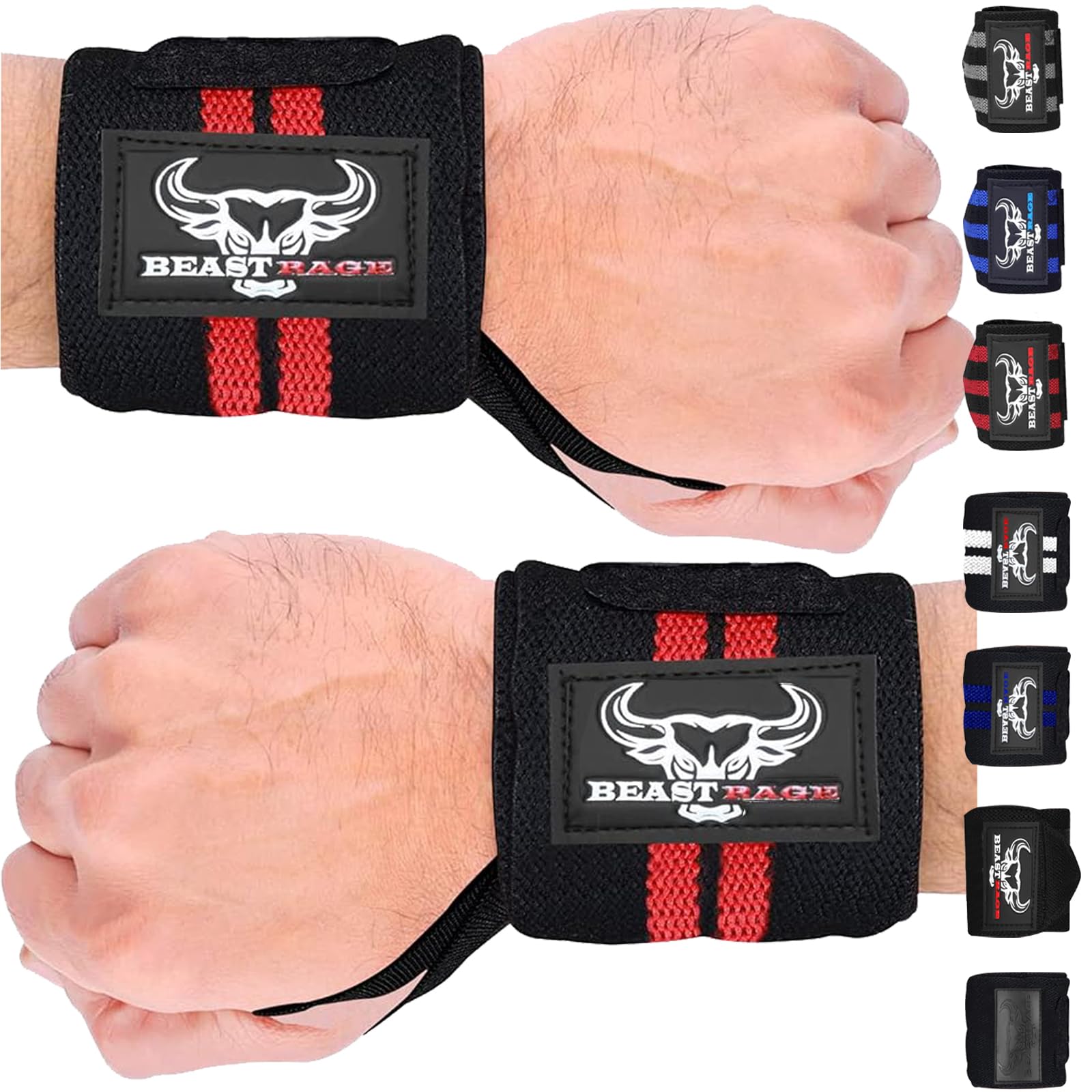 BEAST RAGE Weight Lifting Wrist Wraps 18 Inch–Professional Grade Gym Wrist Supports,Heavy Duty Thumb Loop Gym Wrist Straps for Powerlifting,Bodybuilding,Strength Training (Black/Red)