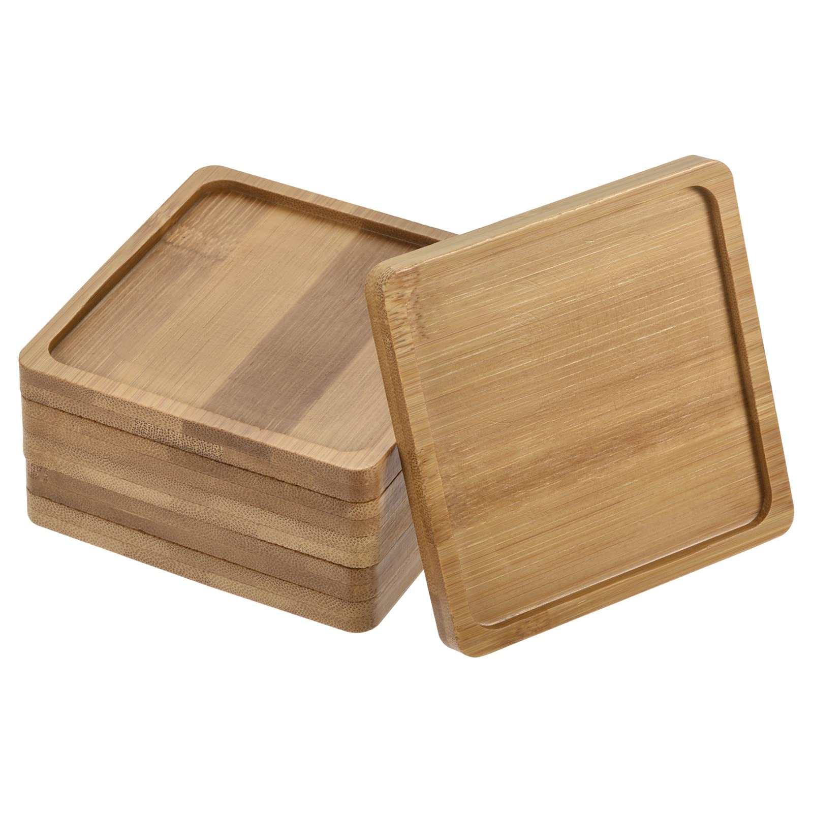 PATIKIL Plant Pot Saucer, 6 Pack 3.5 Inch Bamboo Square Flower Drip Tray for Indoors