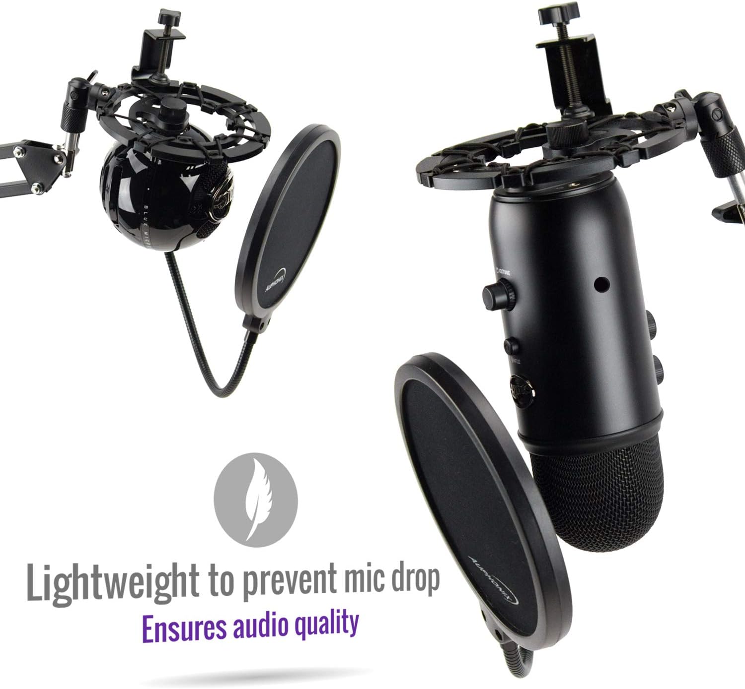 AUPHONIX PRO Blue Yeti Shock Mount – Latest Advanced Vibration Blocking, Noise Repelling Shockmount System for Blue Yeti Original Snowball & USB Pro – Ultra-Portable Lightweight Microphone Shock Mount: Musical Instruments