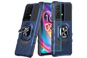 LOZEGUYC for TCL K32 5G / K33 5G Case with 1 Pack Screen Protector,Dual Layer Hybrid Heavy Duty Defender Protection,Sleek Rugged Reinforced Cushion Corner Kickstand Shockproof Bumper Cover Blue