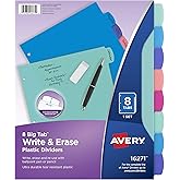 Avery Big Tab Write &amp; Erase Dividers, 8-Tab, Pastel, 1 Set | For Organizing Reports and Projects, Tear-Resistant Plastic Tabs, Big Tab Extra Writing Space, For 3-Ring Binders