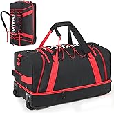 Fanwoli 85L 100L Large Rolling Duffle Bag with Shoes Compartment, 30’’ Expandable & Foldable Heavy Duty Water Resistant Travel Backpack, Convertible Foldable Duffel for Gym Camping Weekender