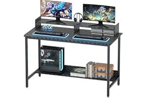 WOODYNLUX Computer Desk with Shelves, 43 Inch Gaming Writing Desk, Study PC Table Workstation with Storage for Home Office, Living Room, Bedroom, Metal Frame, Carbon Black
