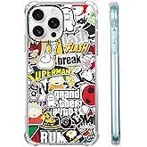 Tobelint Case for iPhone 16 Pro with Pop Culture Design,Aesthetic Cartoon Sticker Bomb Pop-Art Collage Pattern for Men Women,Clear Slim Soft TPU Bumper Case,6.3”(Pop,16pro)