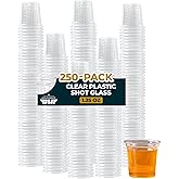Plastic Shot Glasses Disposable 1.25 Oz – 250 Clear Plastic Shot Glass Cups Bulk for Liquors, Wine Tasting, Jello, Tequila, Mini Small Cocktail Margarita Sample Sauce Cups for Parties and Everyday Use