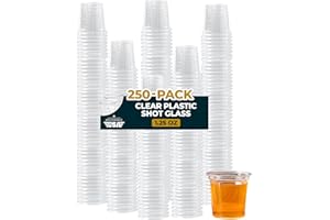 HOUZZKINGZ USA Plastic Shot Glasses Disposable 1.25 Oz – 250 Clear Plastic Shot Glass Cups Bulk for Liquors, Wine Tasting, Jello, Tequila, Mini Small Cocktail Margarita Sample Sauce Cups for Parties and Everyday Use