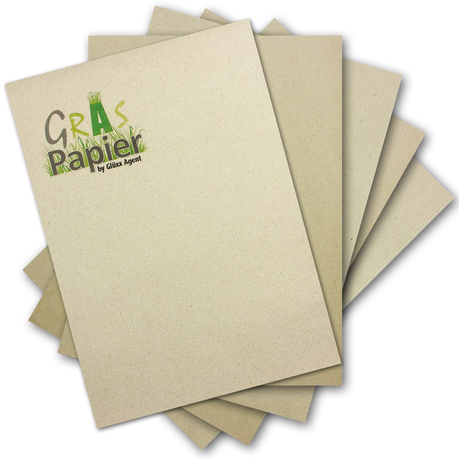 Glüxx Agent 100x ECO stationery made of grass paper DIN A4 - recycled paper 100 g/m² - environmental craft paper for invitations or menu cards -