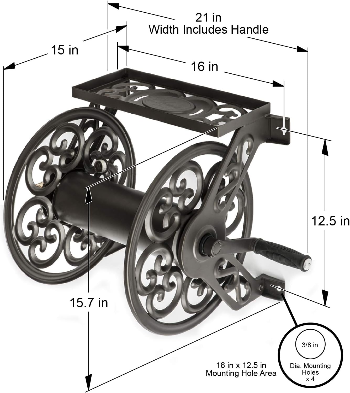 Liberty Garden Products 708 Steel Decorative Wall Mount Garden Hose Reel, Holds 125-Feet of 5/8-Inch Hose - Bronze : Garden & Outdoor