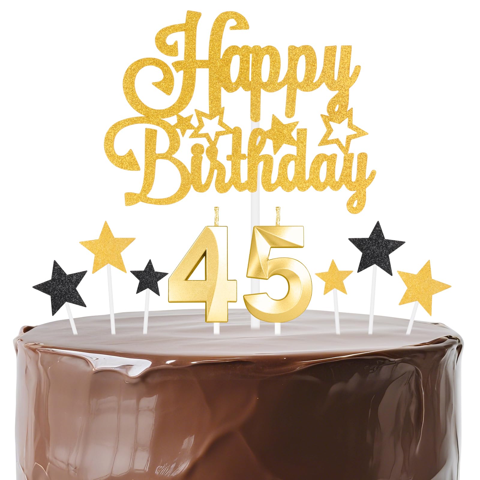 mciskin Gold Birthday Candles Set,Women Men 45th Birthday Decorations,Golden Number 45 Candle for Cake,Gold Candles Cake Toppers with Star for Women Men Birthday Party Anniversary Decorations