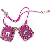 Scapular Bracelet Handmade Sacred Heart of Jesus, Holy Virgin, Virgin Guadalupe & St. Michael Archangel 2,5x3cm by Zaraleas (Violet)