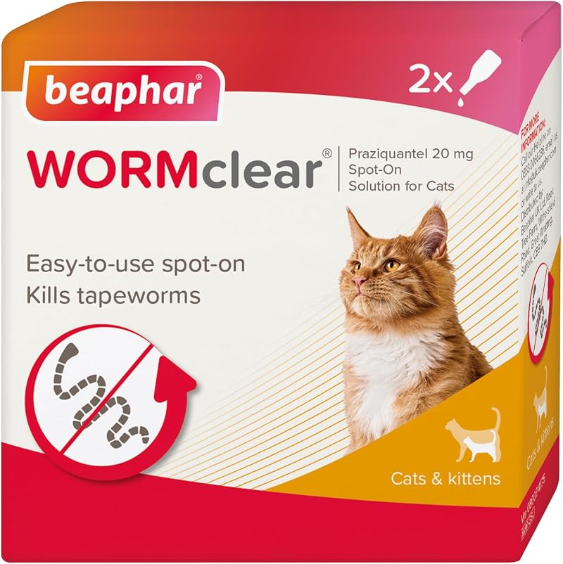 Beaphar WORMclear Spot-On for Cats 2 Pipettes Kills Tapeworms Vet Strength