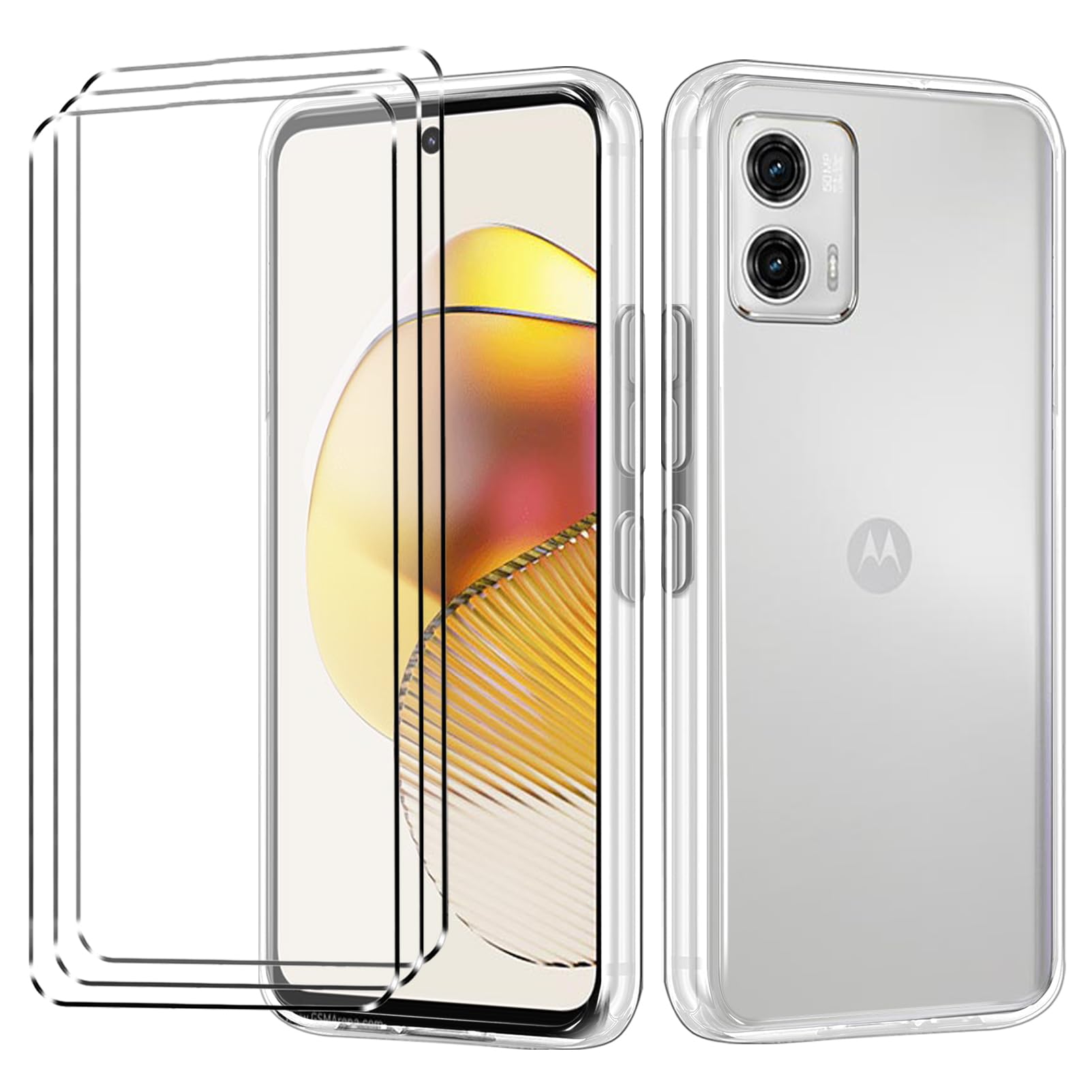 [4 in 1] Case Compatible with MOTO G73 Cover with 3 Pack Tempered Glass Screen Protector for MOTO G73, Slim Fit Soft TPU Shockproof Anti-Scratch Phone Case Cover - Black