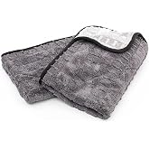 The Rag Company Gauntlet Car Drying Towel, Ice Grey/Grey, 15x24 in, 2-Pack | Paint-Safe &amp; Scratch-Free, Ultra-Absorbent, 70/30 Blend Korean Microfiber, 900 GSM, Dries Vehicles Faster Without Scratching