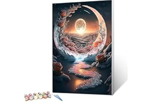 FUINKQE Paint by Number for Adults Beginners - Adult Paint by Numbers Kits,Flowers Moon Paint by Numbers, Acrylic Paint Painting, for Kids Beginner Adults Crafts, Painting by Numbers for Gift Decor 16x20inch