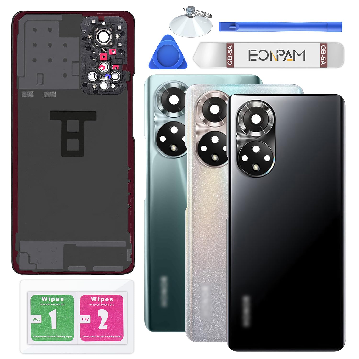 Eonpam Back Cover Glass for Honor 50 Rear Glass Replacement with Camera Lens + Repair Kit Genuine Rear Housing (Black)