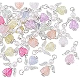 PH PandaHall 30pcs Angel Charms Heart Angle Wing Charms Imitation Pearl Dangles Silver Angel Wing Pendants Angle Pendants with Jump Rings for Jewelry Making Necklace Earrings Keychains