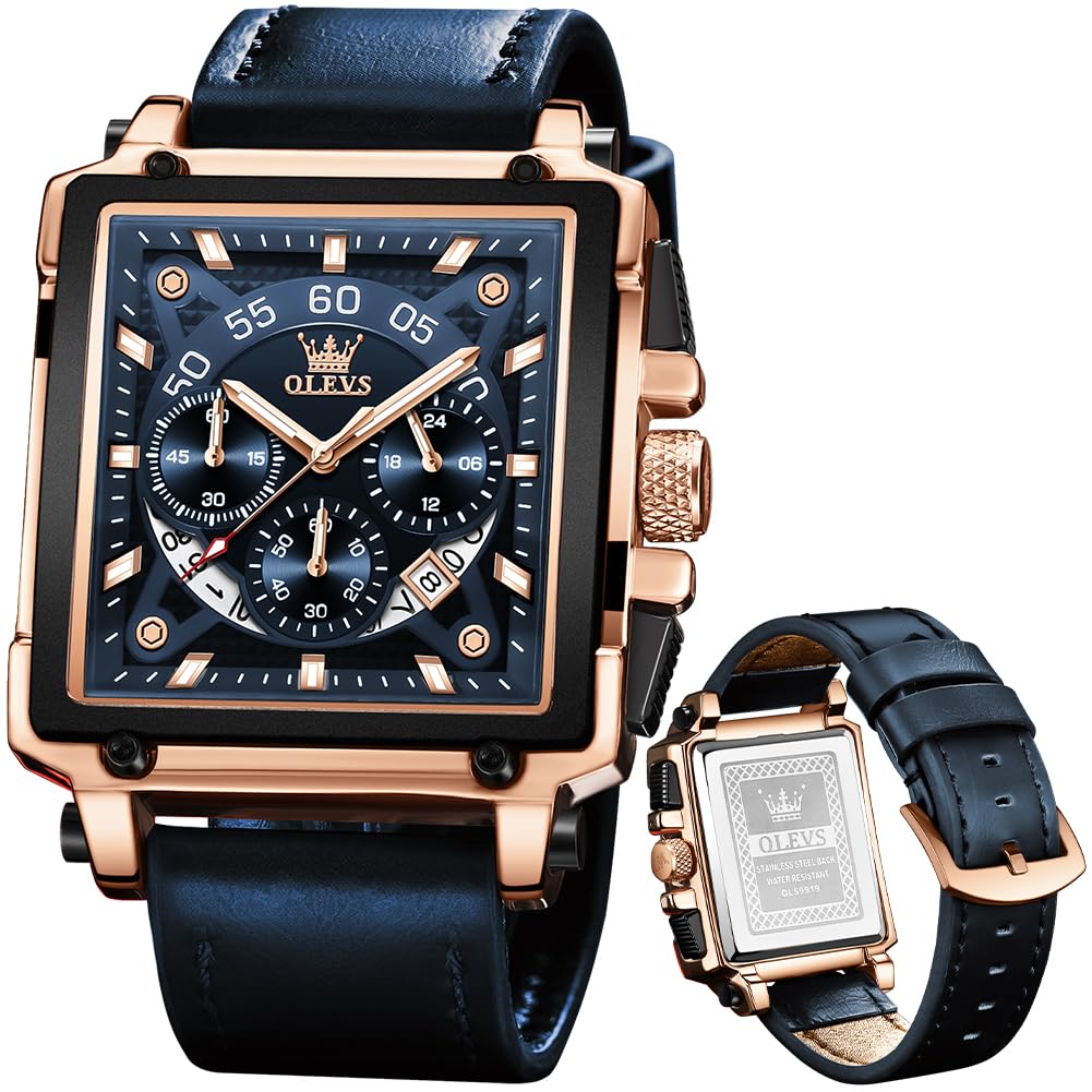 OLEVS Herrenuhren Lederarmband Chronograph Japanische Quarz Herren Uhr mit Datum Wasserdicht Klassische Elegantes Armbanduhr Herren Geschenk