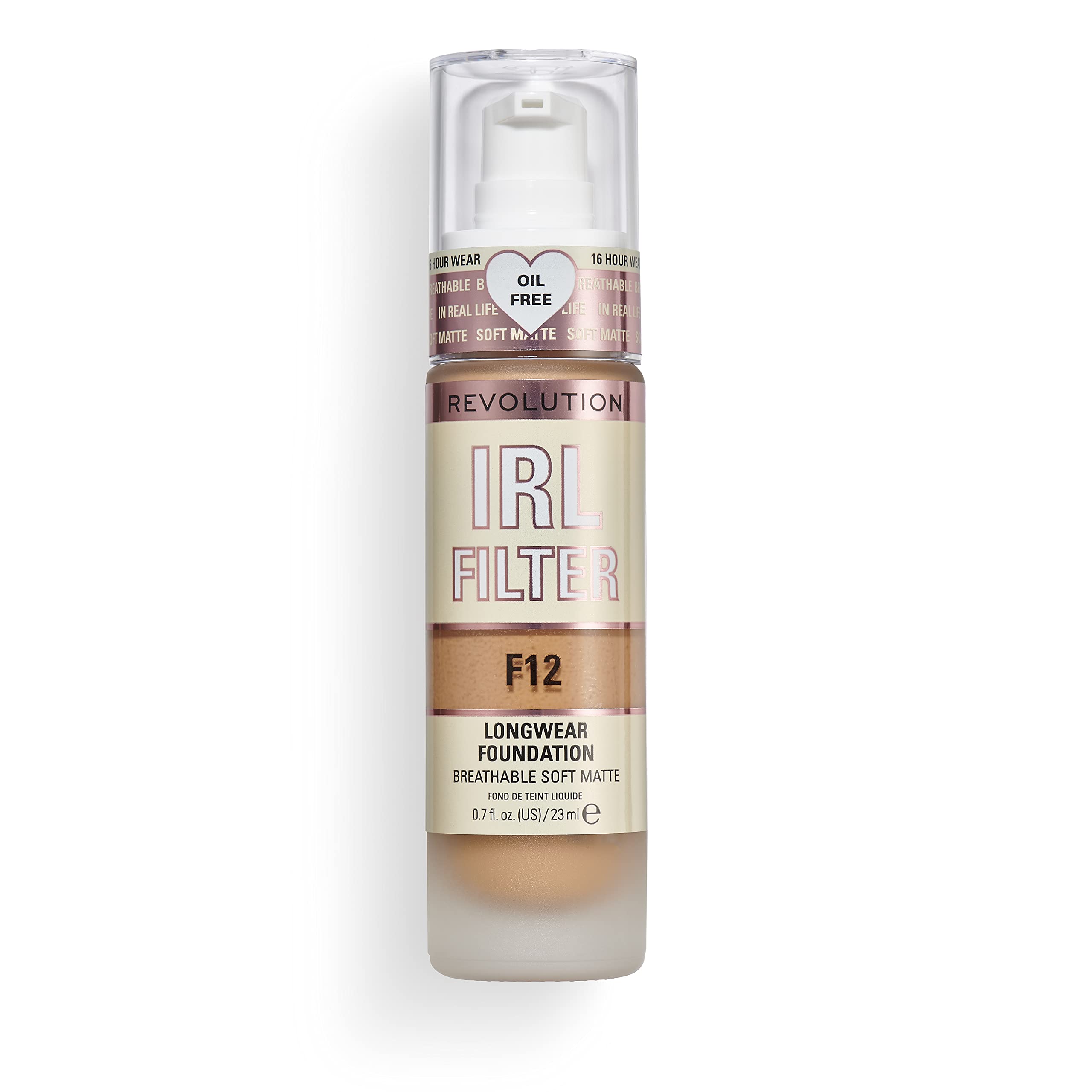 Revolution Beauty London IRL Filter, Longwear Foundation, Medium to Full Coverage, Matte Finish, 16 Hour Wear, F12, 23ml