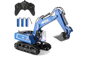 YAZHIYI RC Excavator Toy, 11CH Remote Control Excavator for Boys 4-7 8-12, Construction Toys Vehicle with 3 Batteries Metal Shovel, Birthday Gifts Ideas for Kids, 1:18 Scale Blue