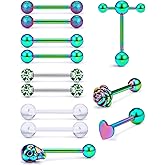 Prjndjw Jewelry, 5/8in(16mm) L, 14G Tongue Piercing Barbells Multicolor Surgical Stainless Steel Long Nipple Piercing Barbells Body Jewelry for Women