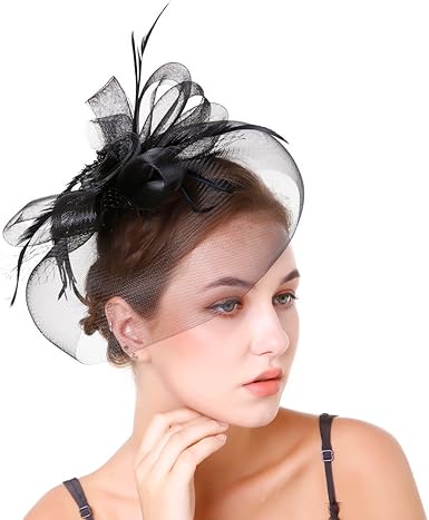 Ysjoy Classic Feather Veil Mesh Fascinator Hat Wedding Tea Party