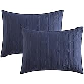 HORIMOTE HOME 100% Cotton Quilted Pillow Shams Standard Size, Navy Blue Pre-Washed 2 Pack 20" x 26" Cozy Pillowcases, Breathable Stitching Pillow Cases Cover Decorative for Bed in Geometric Pattern