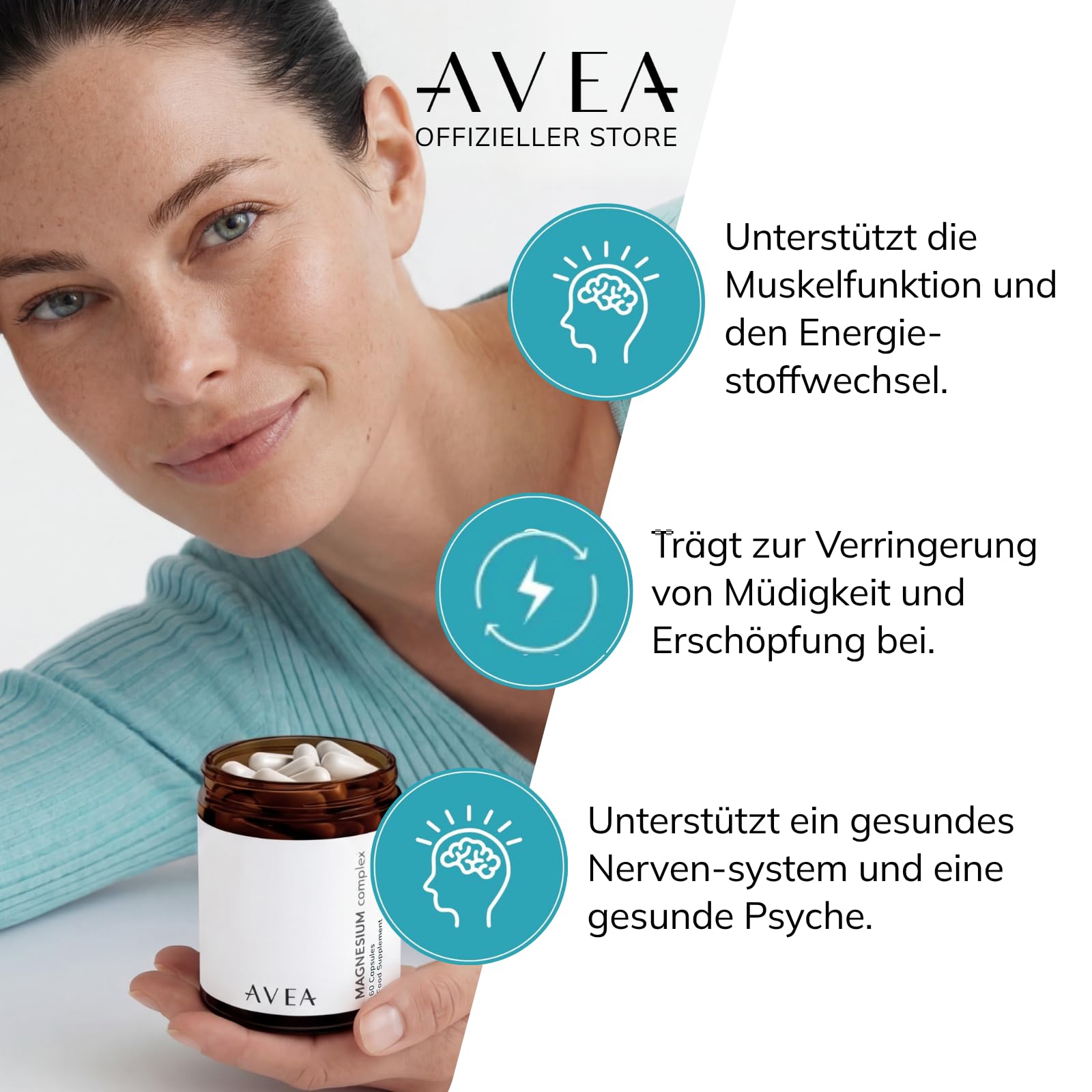 AVEA Magnesium Komplex Kapseln 3-in-1 (300mg) – Mit Magnesium Bisglycinat, Magnesium Malat & Citrat – Für Energielevel, Reduzierung von Müdigkeit & Erschöpfung sowie Muskel- & Nervenfunktion 2