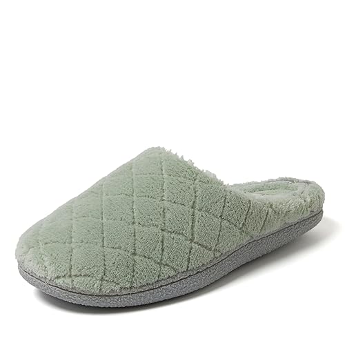 Dearfoams Women's Leslie Washable Memory Foam Clog with Wide Widths Slipper, Juniper Green Terry, 11-12