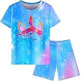 Nidoul Girls Pajamas Tie Dye Mermaid Unicorn Summer Pjs Short Sleeve 2 Piece Sleepwear Toddler Girls Kids Nightwear 3T-10