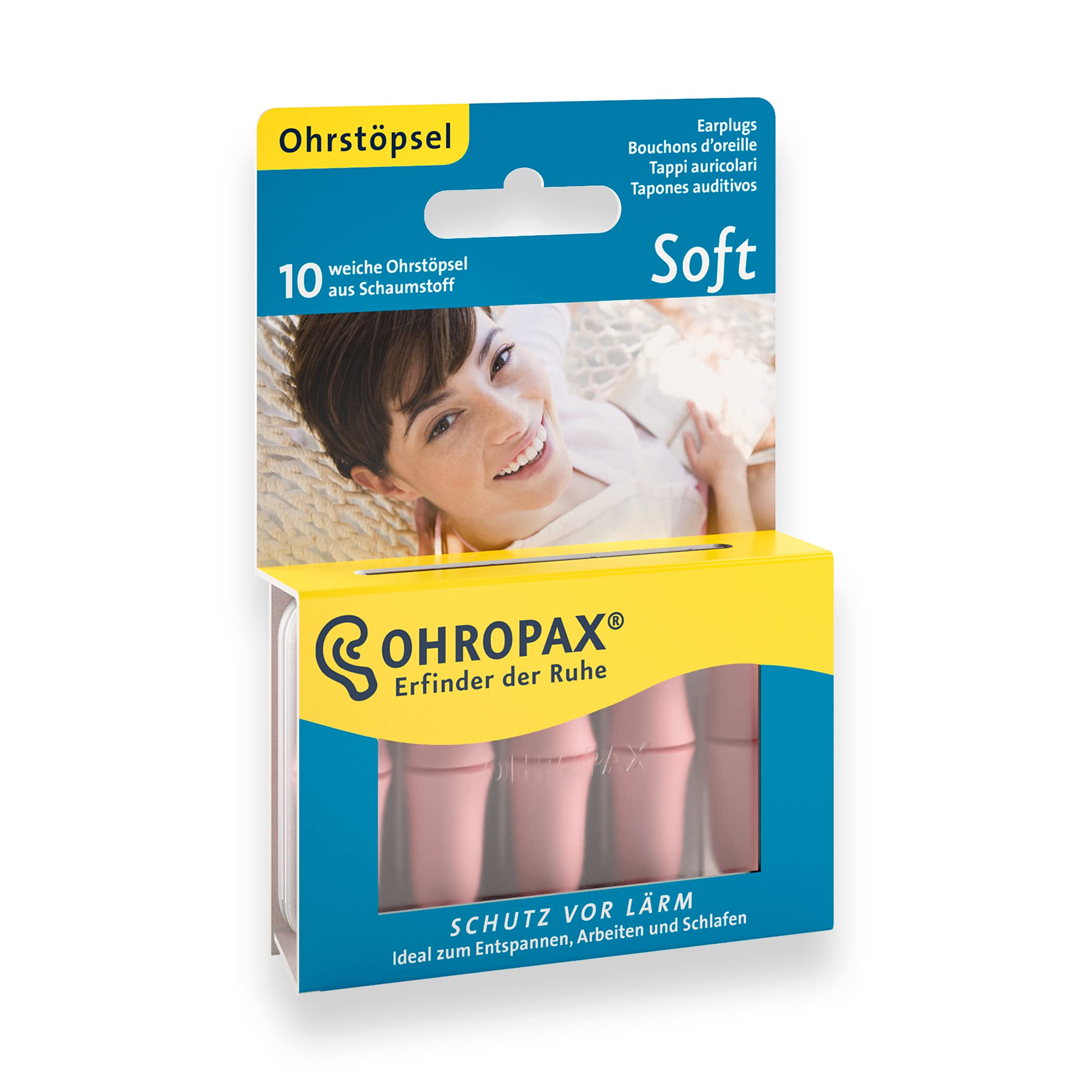 Ohropax Earplugs Soft - Anatomically Shaped in-Ear Ear Plugs Made from Skin-Coloured Foam to Protect Noise - for Relaxing, Sleep and Listen to Music - Pack of 10