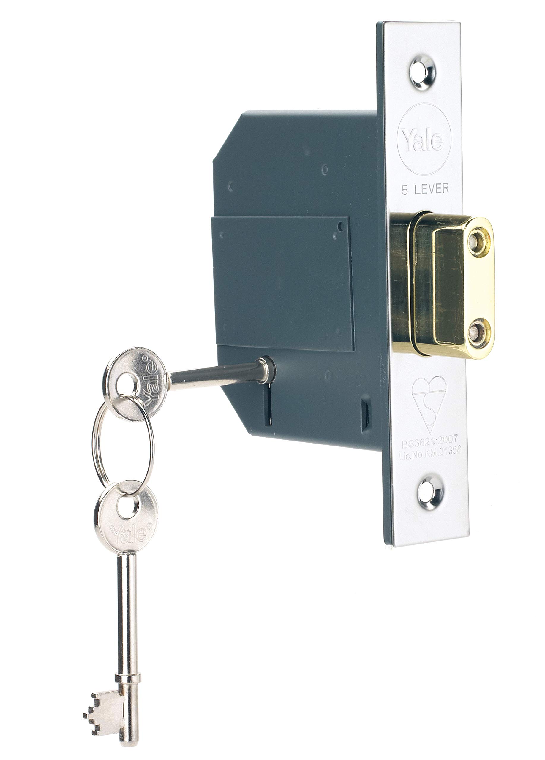 Yale B-BSDL-2.5-CH British Standard 5 Lever Mortice Deadlock, Boxed, Suitable for External Doors, Chrome Finish, 2.5 Inch/64 mm