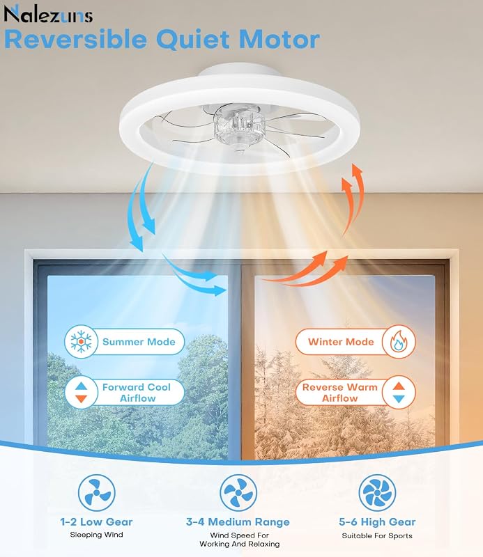 Deckenventilator mit Beleuchtung, 40cm LED Dimmbar Deckenbeleuchtung, App und Fernbedienung, Esszimmer lampe mit ventilator, 6-Gang, Timer, leise, Weiß