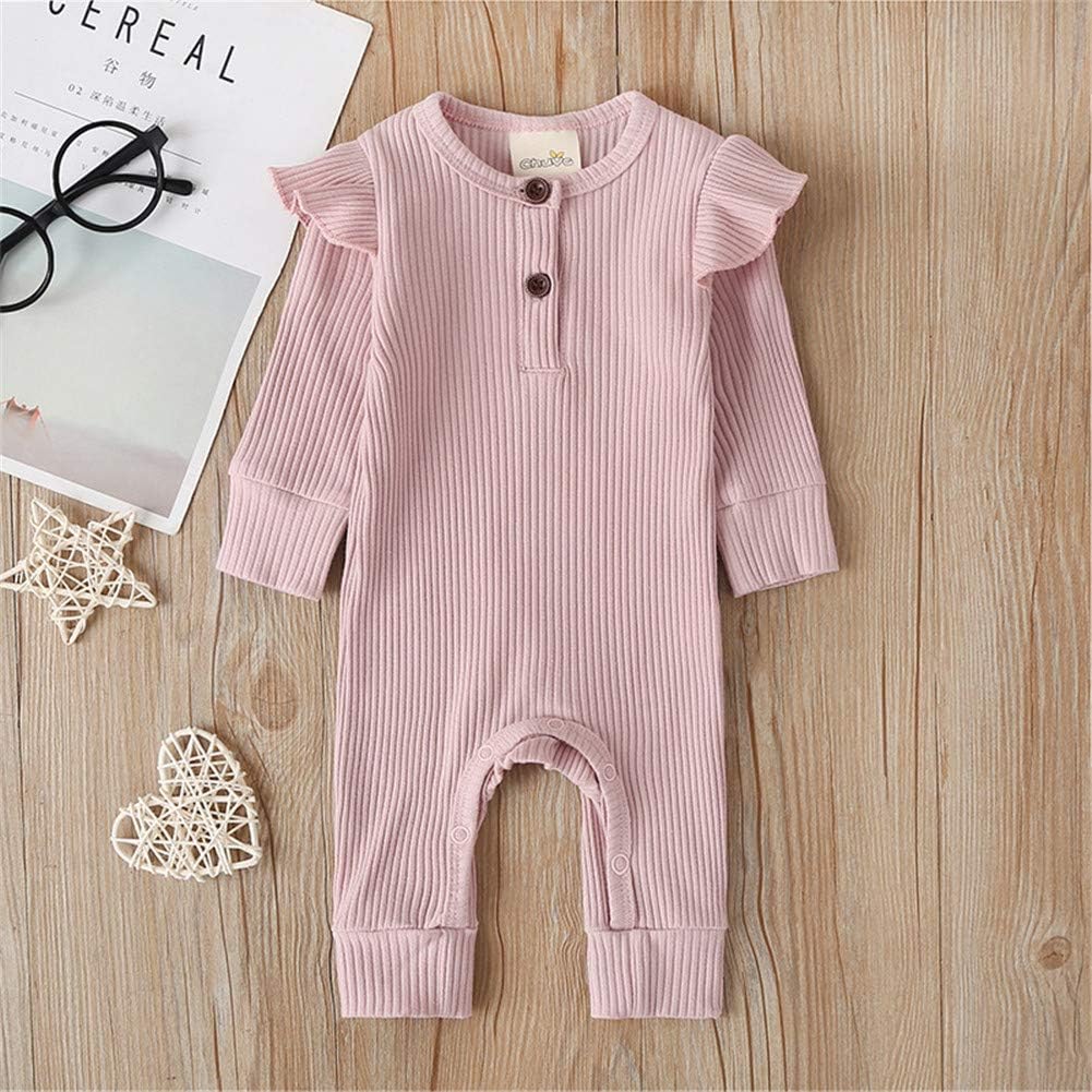 Baby Gouldenhui Newborn Baby Boys Girls Romper Ribbed Bodysuits Long Sleeve Clothes Plain Jumpsuits Knit Cotton One Piece Outfits Footies Rompers