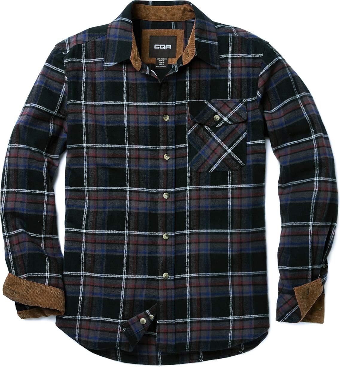 CQR Men's All Cotton Flannel Shirt, Long Sleeve Casual Button Up Plaid Shirt, Brushed Soft Outdoor Shirts: Clothing