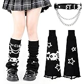 Zhamate Y2K Star Skull Leg Warmers and Leg Chain Set, Winter Kawaii Knitted Warmers Socks, Harajuku Goth Accessories for Women