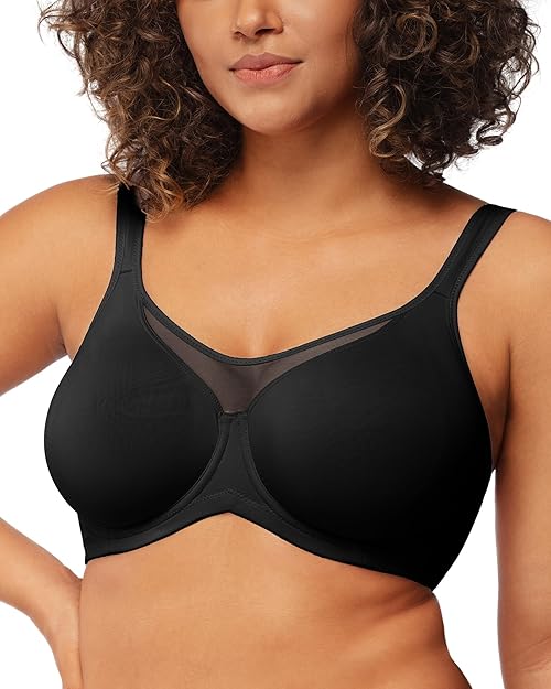HSIA Minimizer Bras for Women Plus Size, Full Coverage Coolcomfort T Shirt Unlined Bra with Underwire for Heavy Breast, Black 40D 01