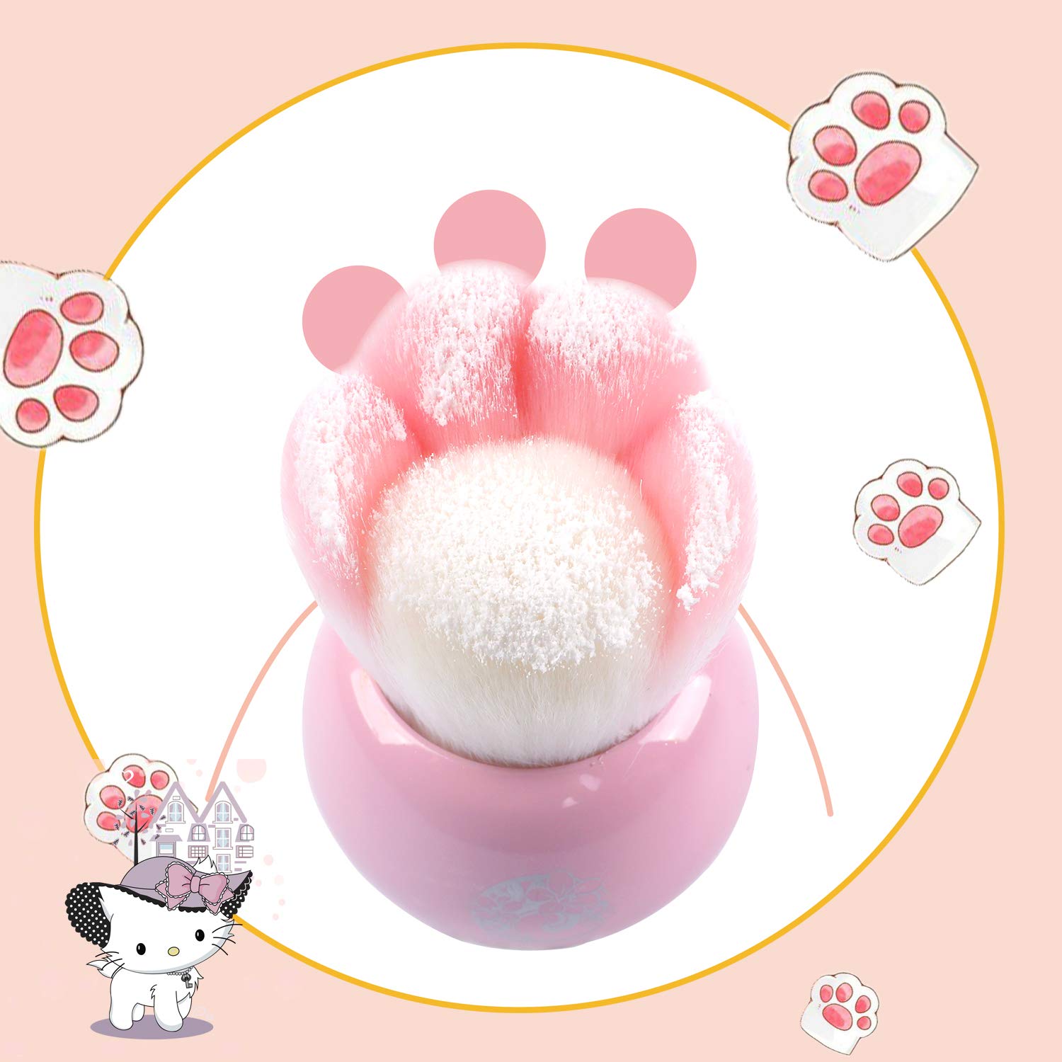 ENERGY Kabuki Blush Brush with Travel Case Cute Full Coverage Face Makeup Brush for Mineral Powder Flawless Makeup Application Best Christmas Gifts for Girls Women (Cat paw,Pink): Beauty