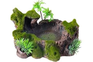 QIRMIZI Reptile Decor, Plastic Reptile Platform with Artificial Plants - Basking Habitat Decor for Lizard, Turtle, Frog, Snake