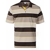 Gioberti Mens Wide Striped Polo Shirt with Pocket - Contrasting Collar Short Sleeve Yarn Dye