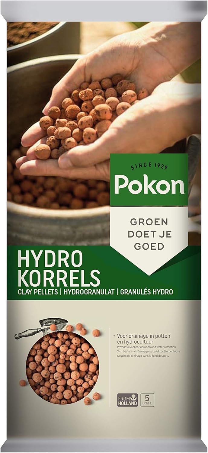 Pokon Hydrogranulat, Blähton, Hydrokultur Tongranulat für Topf- und Zimmerpflanzen, Körnung 8/16mm, 5 Liter
