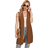 Moss Rose Long Vest for Women Sleeveless Lightweight Open Front Cardigans Ribbed Knit Outwear with Pockets