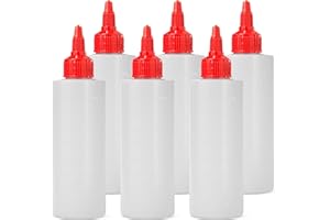 HOMESTEAD CHOICE 6-pack Plastic Squeeze Bottles for Sauces - 8oz Condiment Squeeze Bottles for Liquids - BPA Free Squirt Bottle with Twist Cap - Ketchup, Syrup, Oil, Dressings, Honey & Arts and Crafts