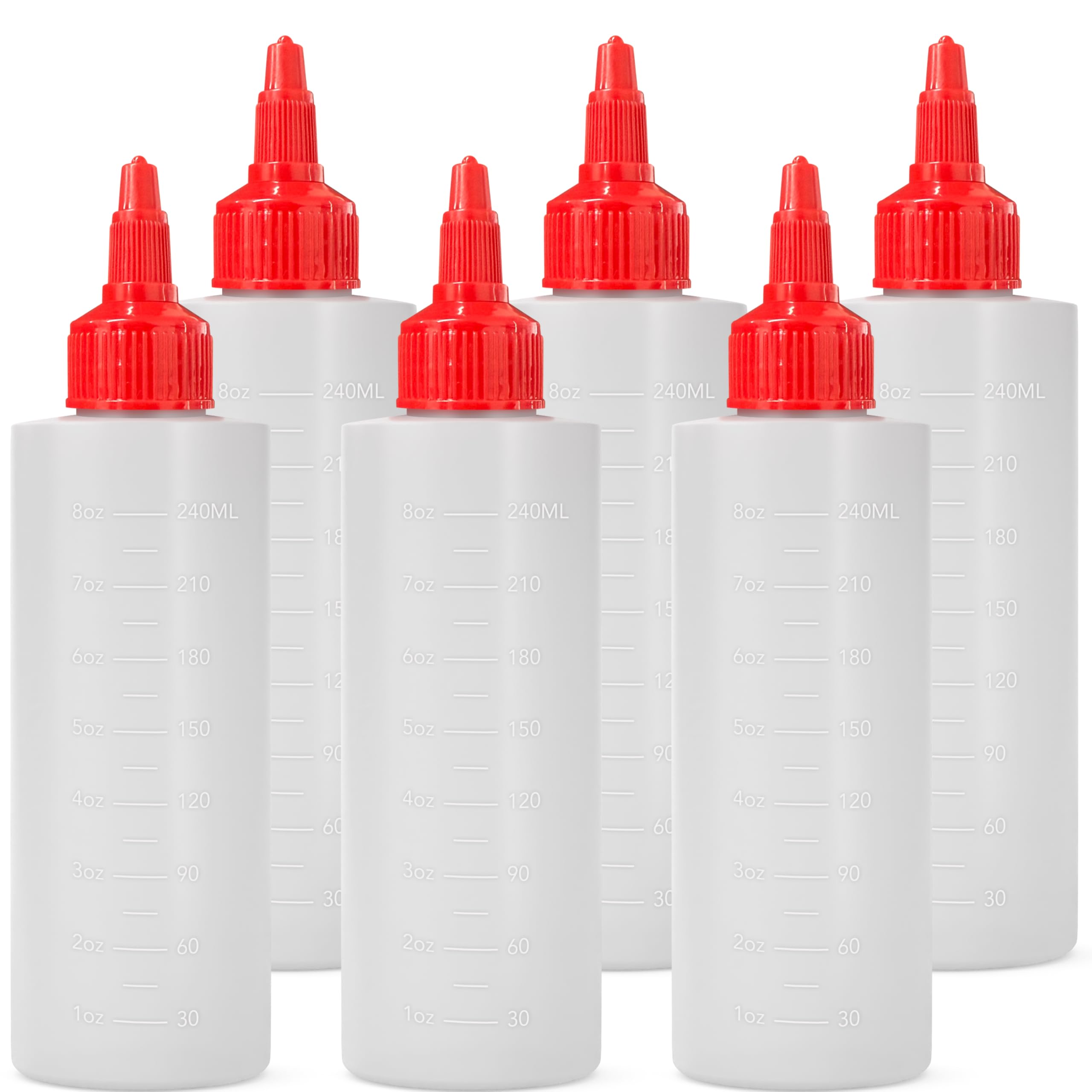 Homestead Choice 8 Oz Condiment Squeeze Bottles, 6 Pack Squirt Bottles for Sauces Liquids BPA Free with Twist Cap for Ketchup, Syrup, Oil, Dressings, Honey, BBQ, Arts Crafts