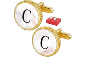TAIGRAMA Cuff Links Mens Golden Silver Gunmetal Black, Cufflinks for Men Custom Initial Personalized Mother Of Pearl Mens Cufflink for Shirt Golden Silver Gunmetal Black Cuff Link Shirt for Wedding