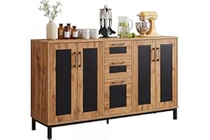 Giantex 63” Sideboard Buffet Cabinet, Large Farmhouse Organizer with 3 Drawers & Storage Shelves, 4-Door Modern Accent Coffee