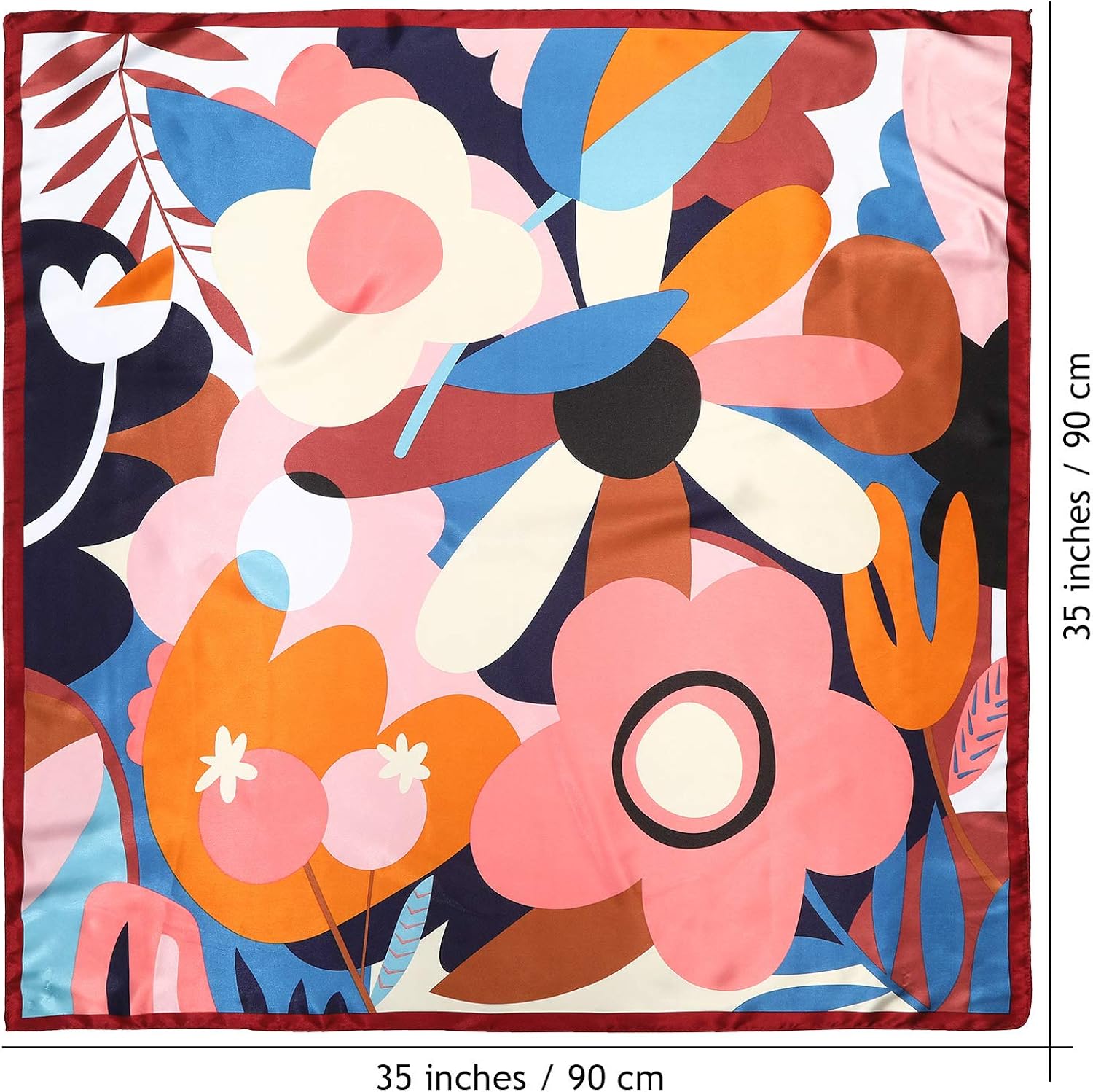 35” Large Satin Square Head Scarf - 2Pcs Silk Like Floral Head Scarves Square Satin Hair Scarf Bandanas for Women (Flower(Red/Yellow)) at  Women’s Clothing store
